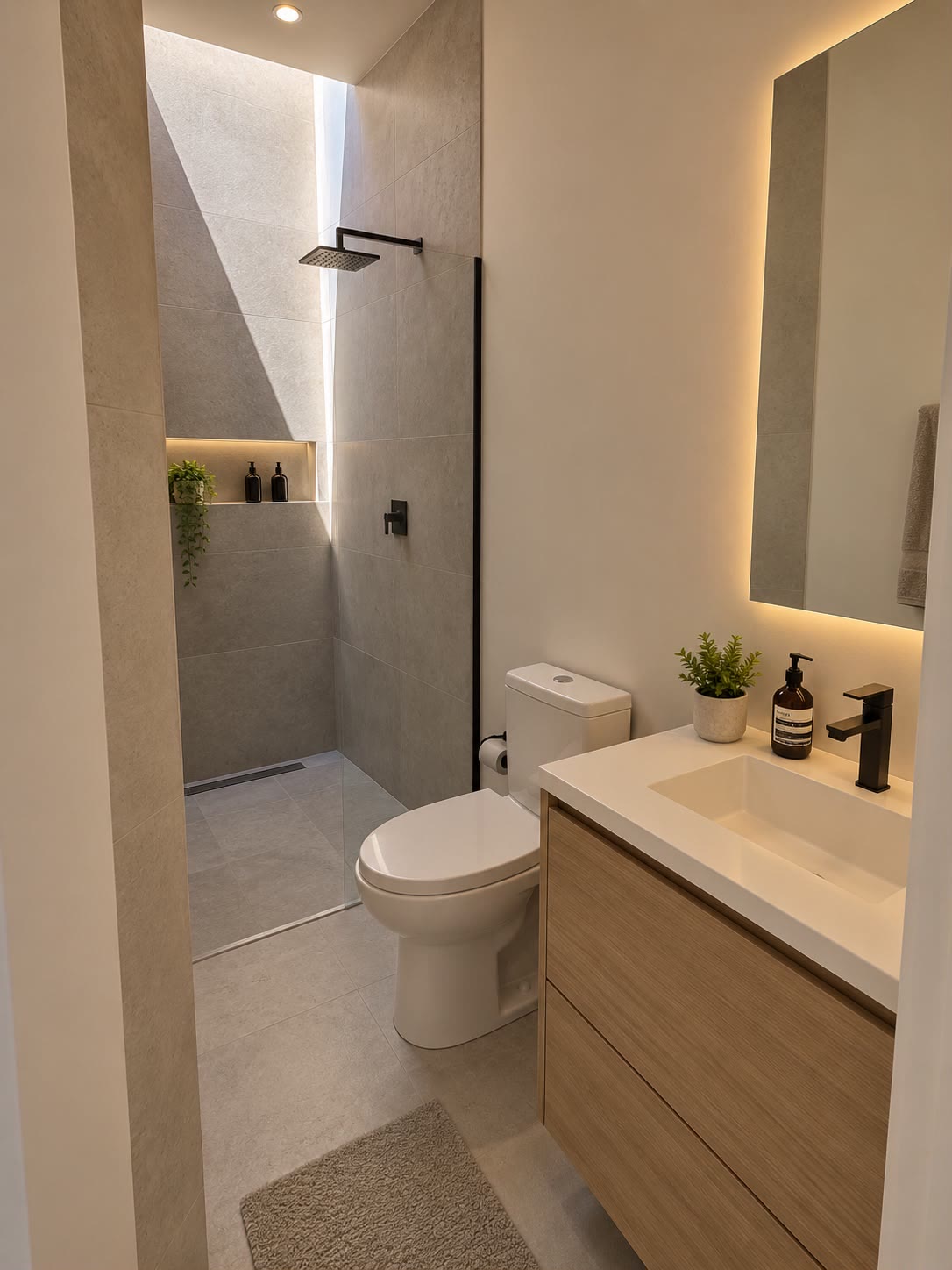 Baño completo con regadera a piso