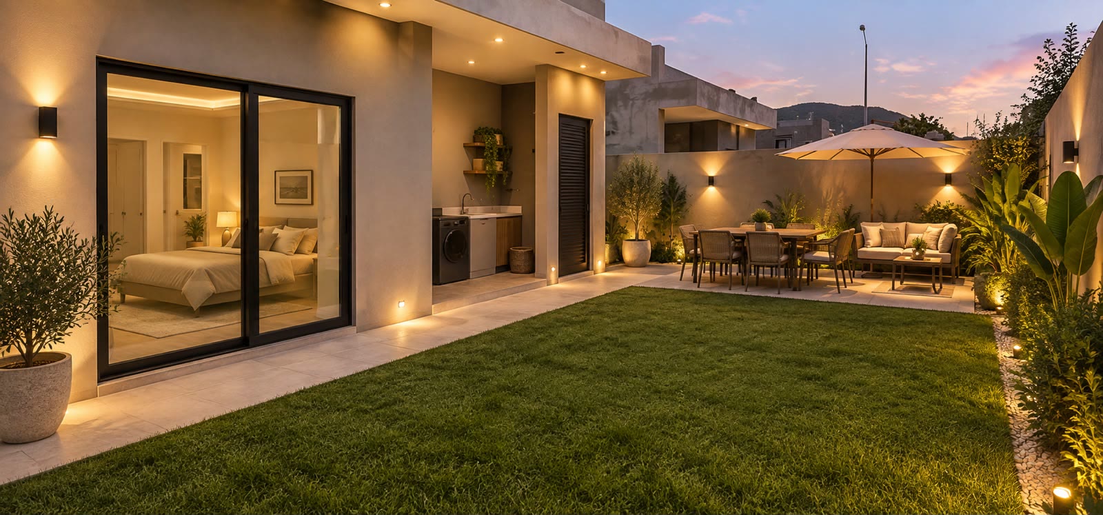 Patio trasero con área de lavado